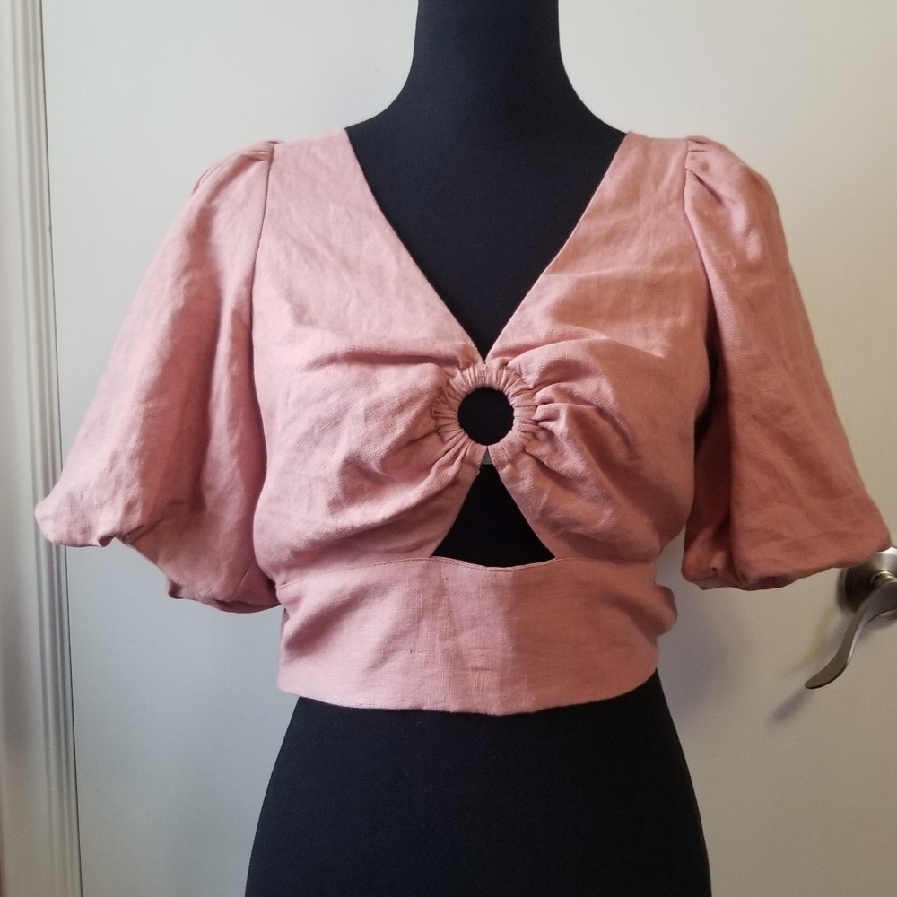 JETS AUSTRALIA NWT Linen Jetset Puff Sleeve Top Musk Small - Picture 8 of 8
